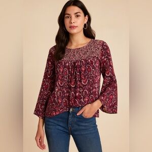 Lucky Brand Boho Floral Blouse M Romantic Cottagecore Whimsygoth Bell Sleeve
